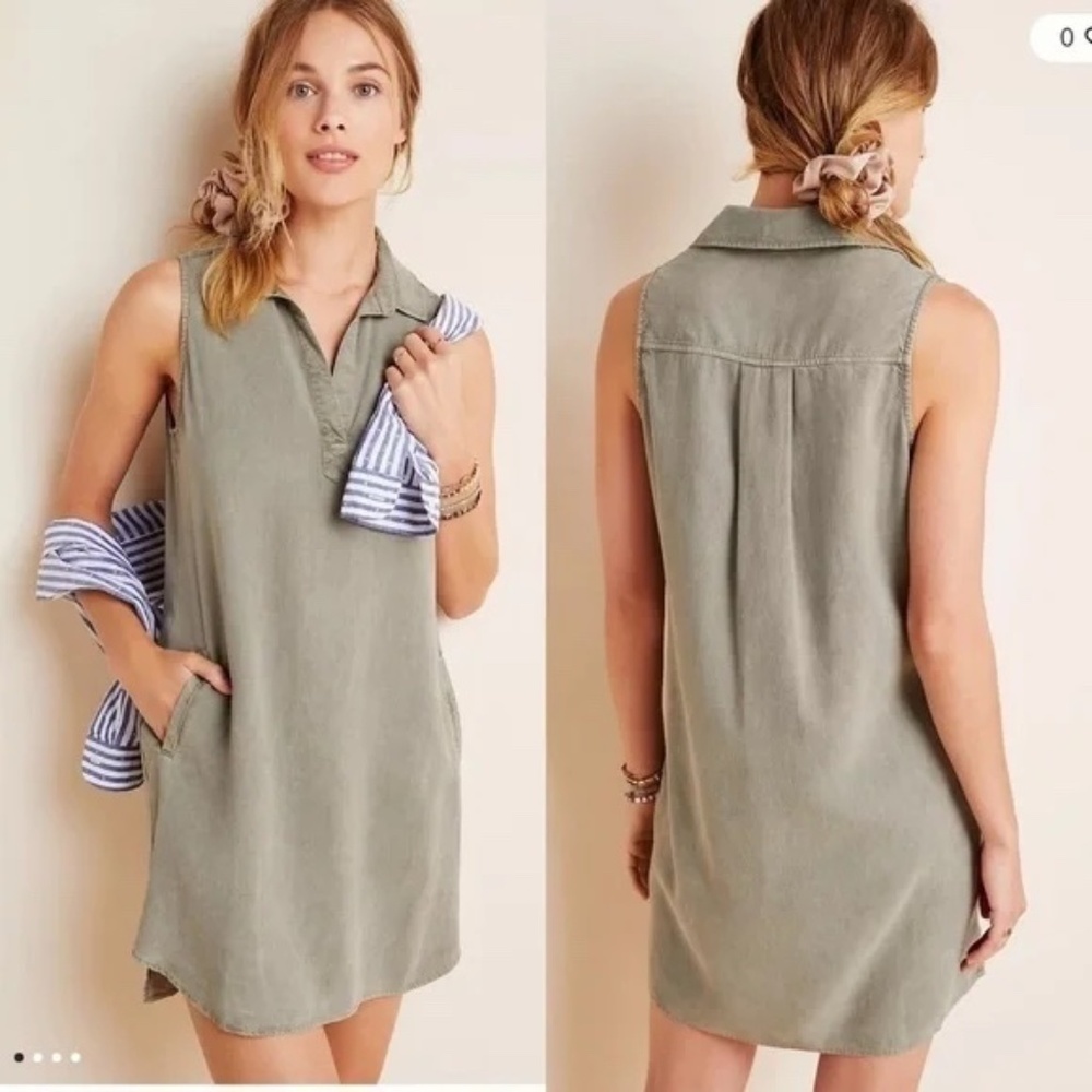 Anthropologie Cloth & Stone Sally Sleeveless Shirt Dress in Green